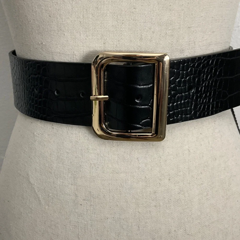 Elegant Black Belt with Gold Buckle